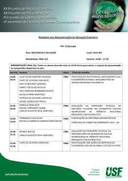 HOR&Aacute;RIOS DAS APRESENTA&Ccedil;&Otilde;ES DE INICIA&Ccedil;&Atilde;O CIENT&Iacute;FICA