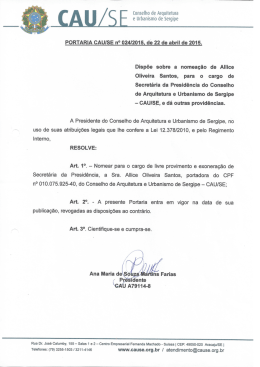 Dispõe sobre a nomeação de Allice Oliveira Santos, para