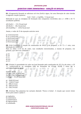 Exerc&iacute;cios sobre Termoqu&iacute;mica