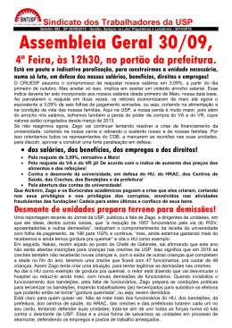 Assembleia Geral 30/09, 4ª Feira, às 12h30, no portão da