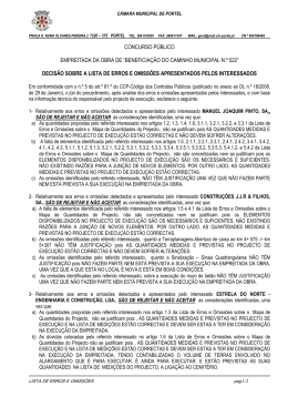 decis&atilde;o sobre a lista de erros e omiss&otilde;es apresentados pelos