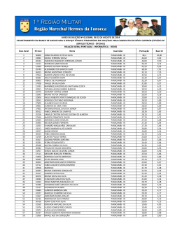 AVISO DE SELEÇÃO Nº 01/SSMR, DE 02 DE AGOSTO DE 2014