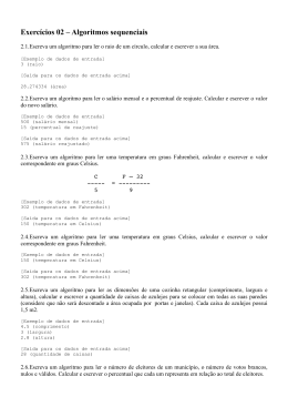 Exercícios 02 – Algoritmos sequenciais