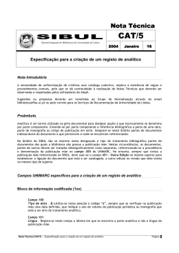 Especifica&ccedil;&atilde;o para a cria&ccedil;&atilde;o de um registo de anal&iacute;tico