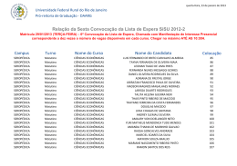 Rela&ccedil;&atilde;o da Sexta Convoca&ccedil;&atilde;o da Lista de Espera SiSU 2012-2