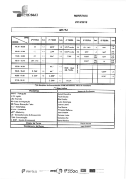 Horários a partir de 4.out.MKT14-MLT14-TUR15