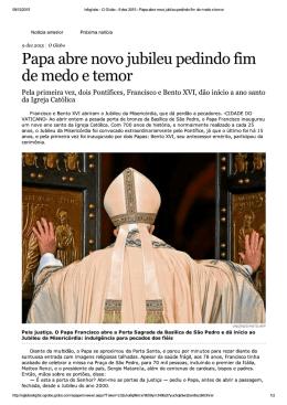 Papa abre novo jubileu pedindo Em de medo e temor