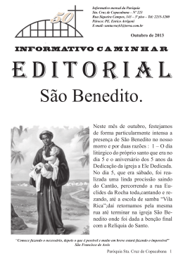 S&atilde;o Benedito. - Par&oacute;quia Santa Cruz de Copacabana