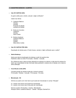 1. CADASTROS B&Aacute;SICOS - CLIENTES &bull; Calc DV CARTAO (S/N) Ao