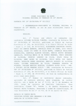 Portaria TRT 18&ordf; GP/DG/SGPe N&ordm; 421 de 29/11/2012, publicada no