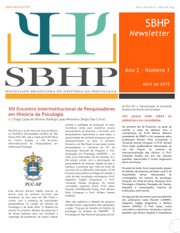 Ano 2 (N&uacute;mero 1) - Sociedade Brasileira de Hist&oacute;ria da Psicologia