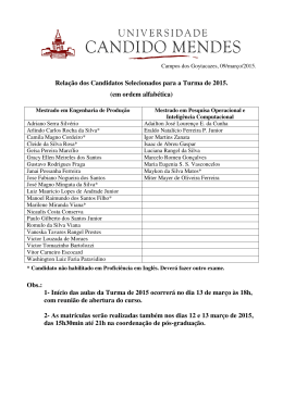 Relação dos Candidatos Selecionados para a Turma de 2015. (em