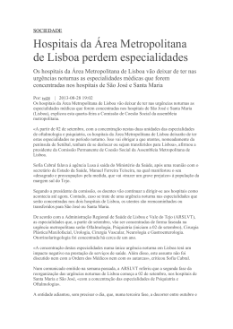 Hospitais da Área Metropolitana de Lisboa perdem especialidades