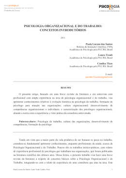 psicologia organizacional e do trabalho: conceitos introdut&oacute;rios