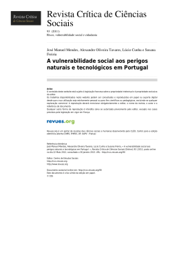 A vulnerabilidade social aos perigos naturais e tecnol&oacute;gicos em