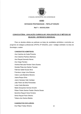 SOCIOLOGIA CONVOCATÓRIA - Câmara Municipal de Gondomar