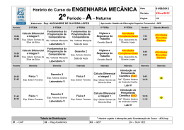 Hor&aacute;rio do Curso de ENGENHARIA MEC&Acirc;NICA 2&ordm;Per&iacute;odo &ndash; A