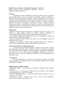 DISCIPLINA: ESTADO E POL&Iacute;TICAS SOCIAIS &ndash; IEP 870 PROFa