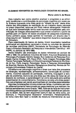 . ALGUMAS VERTENTES DA PSICOLOGIA COGNITIVA NO BRASIL