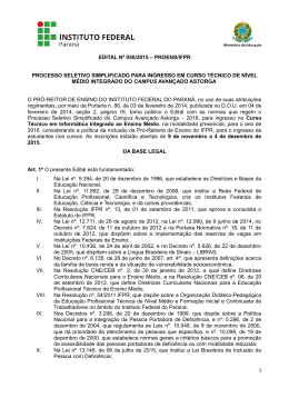 EDITAL N&ordm; 050/2015 &ndash; PROENS/IFPR PROCESSO SELETIVO