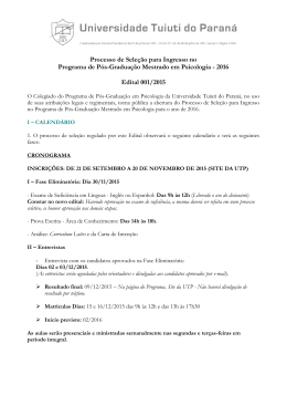 Processo de Sele&ccedil;&atilde;o para Ingresso no Programa de P&oacute;s