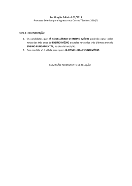 Retificação Edital nº 02/2015 Processo Seletivo para ingresso nos