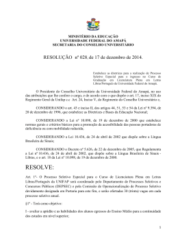 Processo Seletivo Especial para ingresso no Curso de Letras