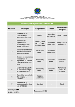 Inscrição para Ingresso nos Cursos do IFSC Atividade Descrição