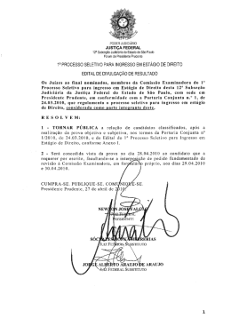 1° PROCESSO SELETIVO PARA INGRESSO EM