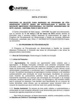 EDITAL Nº 001/2015 PROCESSO DE SELEÇÃO PARA INGRESSO