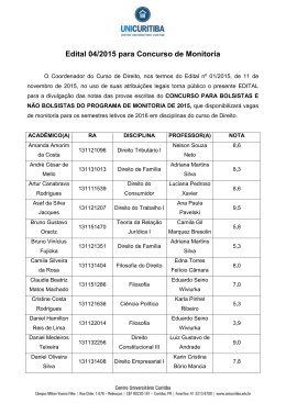 Edital 04/2015 para Concurso de Monitoria