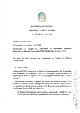 Ac&oacute;rd&atilde;o N.&ordm; 214/2012 - Tribunal Constitucional de Angola