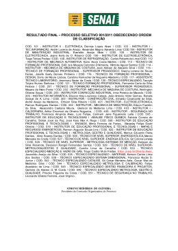 RESULTADO FINAL &ndash; PROCESSO SELETIVO SENAI 001/2011