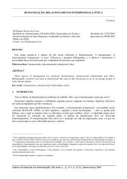 humaniza&ccedil;&atilde;o, relacionamento interpessoal e &eacute;tica
