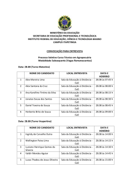 Convocação para entrevistas nos dias 28 e 29 de agosto