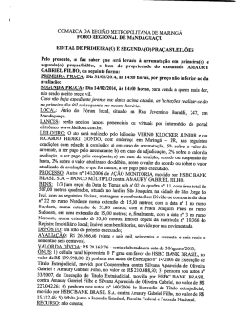 EDITAL DE PRIMEIRA(0) E sEGUNDA(o) PRA&Ccedil;AS/LEIL&Otilde;ES