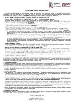Edital de Matr&iacute;cula 2015.1 - Universidade Federal de Pernambuco