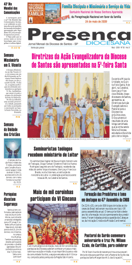 Diretrizes da A&ccedil;&atilde;o Evangelizadora da Diocese de Santos s&atilde;o