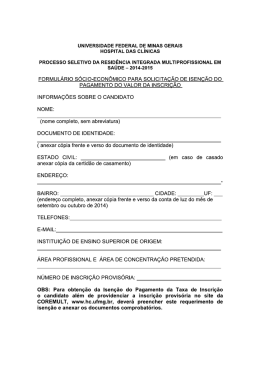Formul&aacute;rio para solicita&ccedil;&atilde;o de isen&ccedil;&atilde;o de inscri&ccedil;&atilde;o