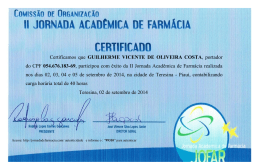 Certificamos que GUILHERME VICENTE DE OLIVEIRA COSTA