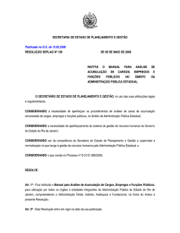 Resolu&ccedil;&atilde;o SEPLAG n&ordm; 109, de 09 de maio de 2008