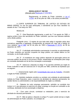 RESOLUÇÃO Nº 198/1991 - Tribunal de Justiça de Minas Gerais