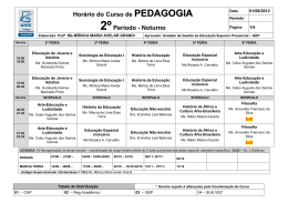 Hor&aacute;rio do Curso de PEDAGOGIA 2&ordm;Per&iacute;odo