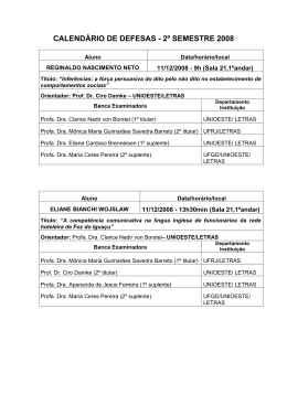 CALENDÁRIO DE DEFESAS - 2º SEMESTRE 2008