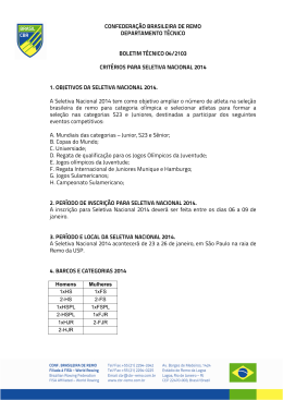 Boletim Técnico 04/2013 | Critérios para Seletiva Nacional 2014