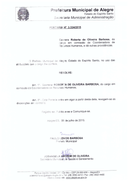 Portaria 3334-15 - Exonera Roberta de Oliveira Barbosa - Alegre-ES