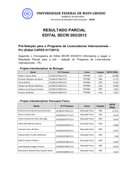 RESULTADO PARCIAL EDITAL SECRI 003/2013