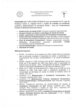 PROGRAMA DO CONCURSO P&Uacute;BLICO para provimento de 01