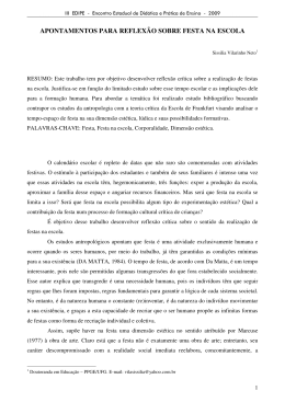 APONTAMENTOS PARA REFLEX&Atilde;O SOBRE FESTA NA ESCOLA