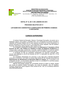 Lista dos candidatos suplentes nos Cursos Superiores.